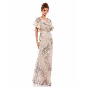 NWT Mac Duggal Bell Sleeve Embellished Gown in Taupe Size 8